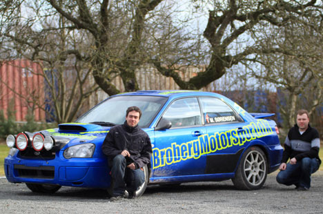Michael Broberg Sørensen og Kenneth Svendsen får deres første start i en Subaru Impreza langfredag i Kongensbro